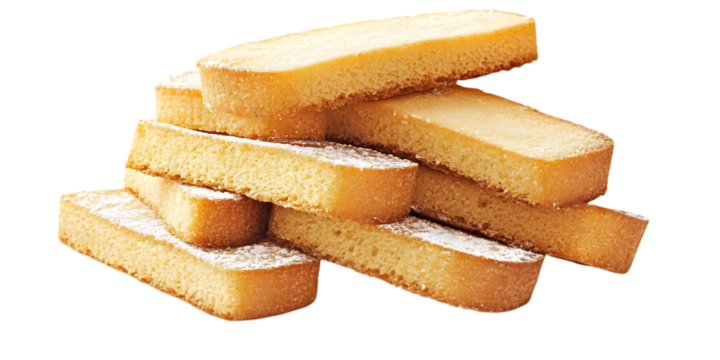 Photo of Stacked Rectangular Cookies Sprinkled with Powdered Sugar on Transparent Background