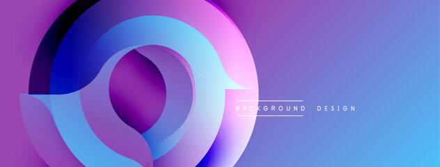 Abstract fluid shapes overlap, creating vibrant purple, pink, blue gradients. Modern design suggests movement, energy, dynamic composition. Background offers clean aesthetic.