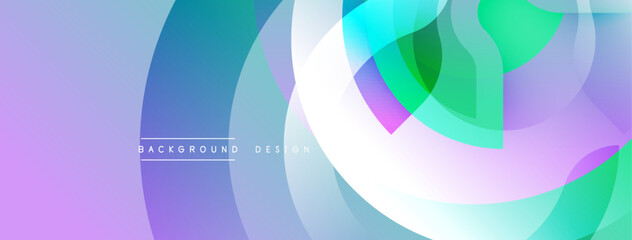 Abstract design features overlapping translucent circles. Colors blend from lavender to turquoise, creating smooth gradients. Modern, minimalist aesthetic suitable for backgrounds.