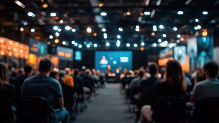 Audience Seated in Conference Hall Viewing Stage