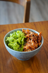 Chicken lemonade, captured on April 22, 2025. Crispy fried chicken coated in a tangy, zesty lemon sauce, combining savory and citrusy flavors for a refreshing twist on a classic dish