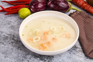 Light seafood soup with prawns