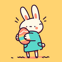 Cute cartoon bunny holding colorful egg, expressing joy and playfulness