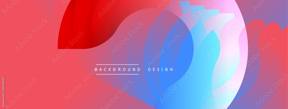 Poster Abstract colorful background. Overlapping circles create dynamic visual effect. Gradient shades transition from red to blue, purple. Modern design element for projects.