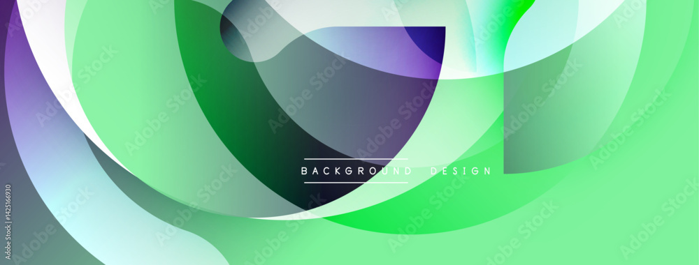 Poster abstract fluid shapes overlap, creating vibrant green, purple hues. modern design features smooth gr