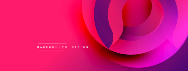 Vibrant abstract background. Layered circles create dynamic visual effect. Gradient shades transition from magenta to purple. Modern design element for digital projects.