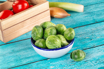 Raw green ripe brussels sprouts