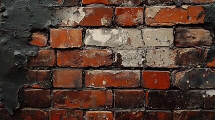 Close-Up of a Worn Brick Wall with Partial Plaster