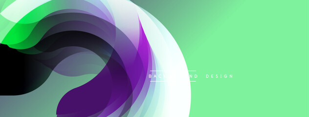 Abstract flowing shapes, vibrant colors blend. Green, purple, black gradients create dynamic visual effect. Modern design element for backgrounds, presentations.