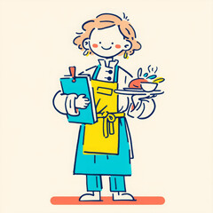 cheerful chef holding plate of food and menu, showcasing culinary skills and creativity