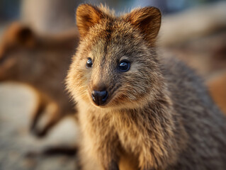 Fototapeta premium Close-Up of a Curious Quokka in the Wild – 호기심 가득한 쿼카 클로즈업 (야생)