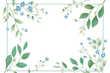 繊細な青い小花とグリーンリーフで飾られたナチュラルなフレーム | Delicate Frame Decorated with Blue Flowers and Green Leaves