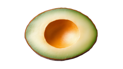 Realistic Photo of Cut Avocado Slice with Green Skin and Brown Seed Isolated