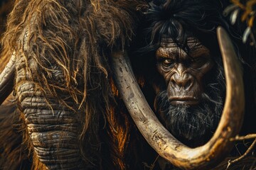 Ancient Timeline: prehistoric primitive, early hominin, cave-dweller, proto-human, Stone Age human, archaic Neanderthal, primal figure, primordial ancestor, premodern troglodyte, BC period .