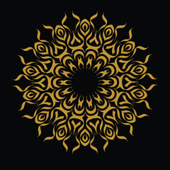 Golden Ornamental Mandala Design Isolated on Black Background