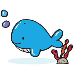 Hand drawing doodle cute whale vector illustration for t-shirt ,card, poster design for kids. Vector illustration design for fashion fabrics, textile graphics, prints, Cute whale cartoon