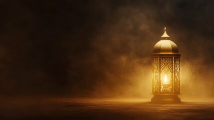 Fototapeta premium Glowing lantern in smoky darkness.