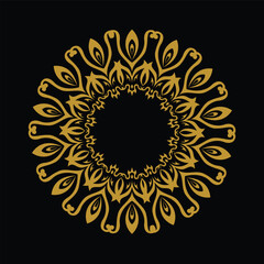 Golden Ornamental Mandala Design Isolated on Black Background