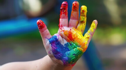 Hand Covered in Rainbow Paint