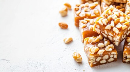 Nutty Toffee Squares on Vibrant White Background