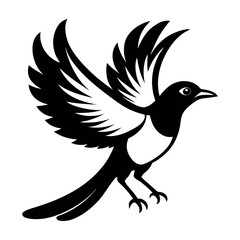 Silhouette of a bird in flight with wings spread, vector illustration featuring a raven or crow, depicting nature and wildlife, with simple, clean lines and a black design