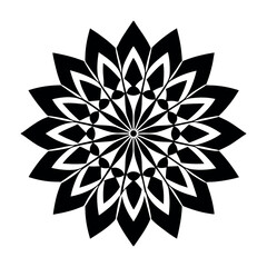 Abstract black and white flower design with floral elements and geometric patterns
