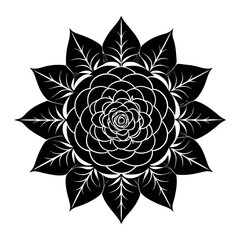 A black and white abstract floral tattoo design featuring flowers, leaves, and petals in a decorative, vector style with a symbolic and artistic pattern