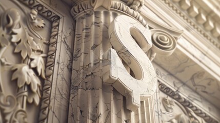Marble Architectural Detail with Pillar and Letter S