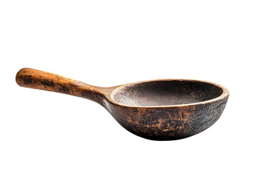 Rustic Wooden Ladle Aged and Dark Brown Isolated on Black Background Shows Craftsmanship and on transparent background