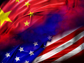 China US Trade War Concept with Flags and Graph Impacting Global Economy