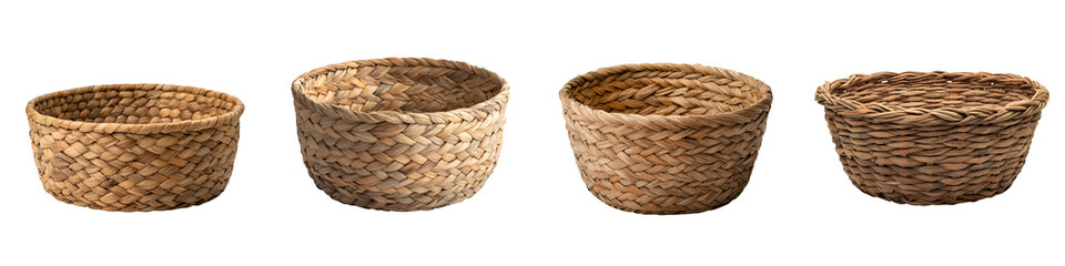 Obraz premium A row of handwoven natural straw baskets.