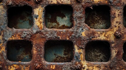 Rusty Metal Grid with Square Openings
