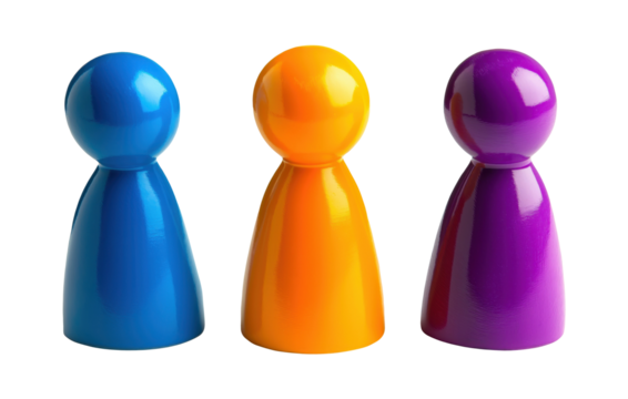 Board game figures isolated on transparent background