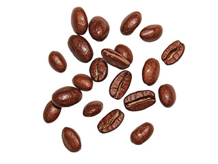 Obraz premium Roasted Coffee Beans Scattered On A Transparent Background Isolated Photo