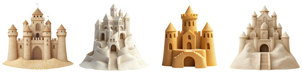 Fototapeta premium Intricate sand castles stand as architectural wonders. long_title:Delicate sand castles crafted with meticulous detail and imagination, showcasing the