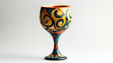Hand-painted wine glass with vibrant swirls and patterns