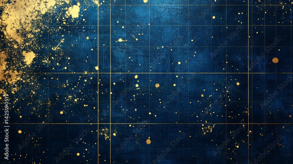 Aufkleber Abstract dark blue background with gold splatter and grid.