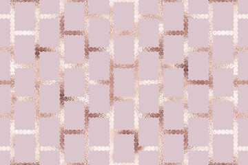 Fototapeta premium Decorative geometric seamless pattern with rose gold glitter brick texture.