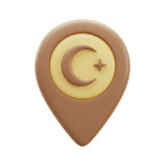 Brown Pinpoint With Golden Moon Star Symbol Isolated on Transparent Background