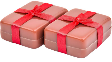 Obraz premium Two Wrapped Gifts with Red Ribbon Isolated Transparent Background