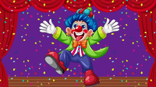 Colorful Clown Dance on Stage with Confetti