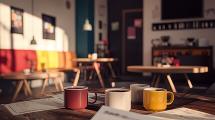 Cozy Teachers Lounge with Coffee Mugs and Lesson Plans in Bright Room