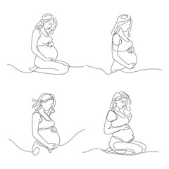 set of pregnant woman one line drawing vector