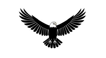 Fototapeta premium Single-line geometric eagle silhouette, dynamic wings spread, ultra-clean strokes, negative space body, monochrome contrast