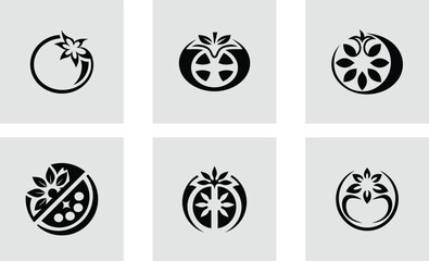Tomato logo with floral decoration logotype stylish vector art set design