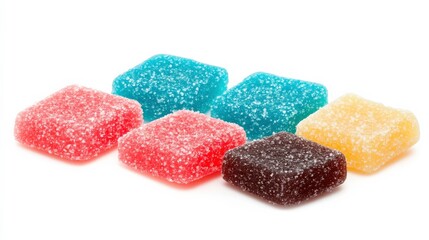 Vibrant Sour Candy Pieces on White Background