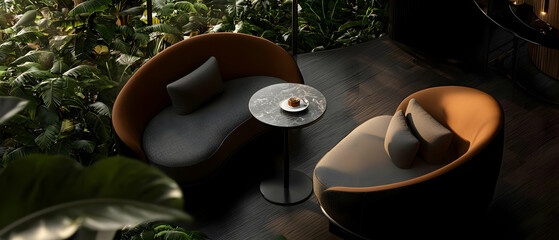 Relaxing lounge area with  organic forms