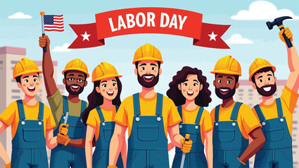 Happy Diverse Workers Celebrating Labor Day