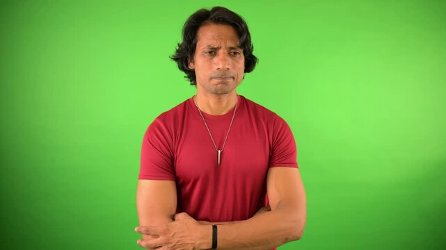 Man in casual frowns showing deep sorrow