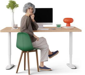 old woman sitting in front of computer